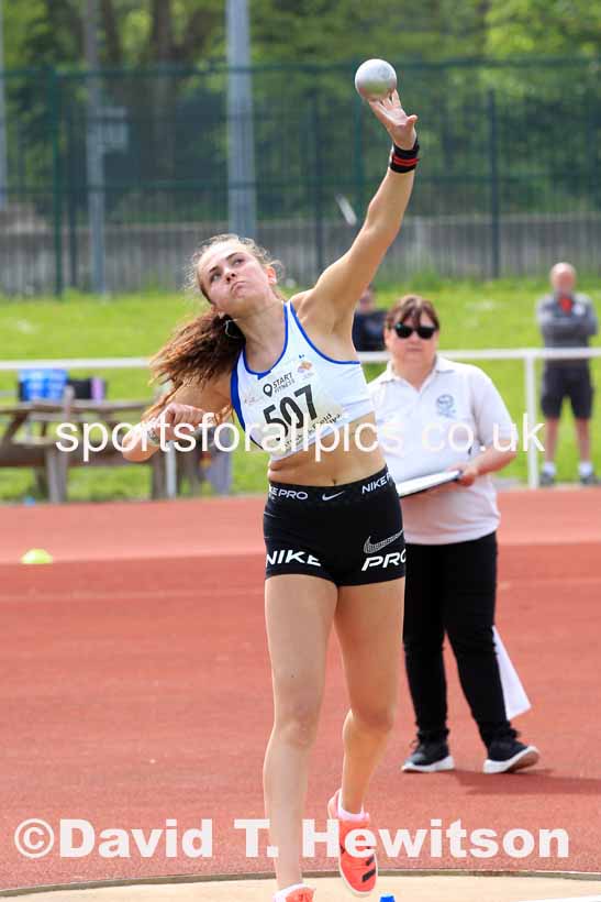 Womens Under-17s Shot Putt, 2023 North Eastern Track and Field Champs., Middlesbrough Sports Village, Middlesbrough. Photo: David T. Hewitson/Sports for All Pics